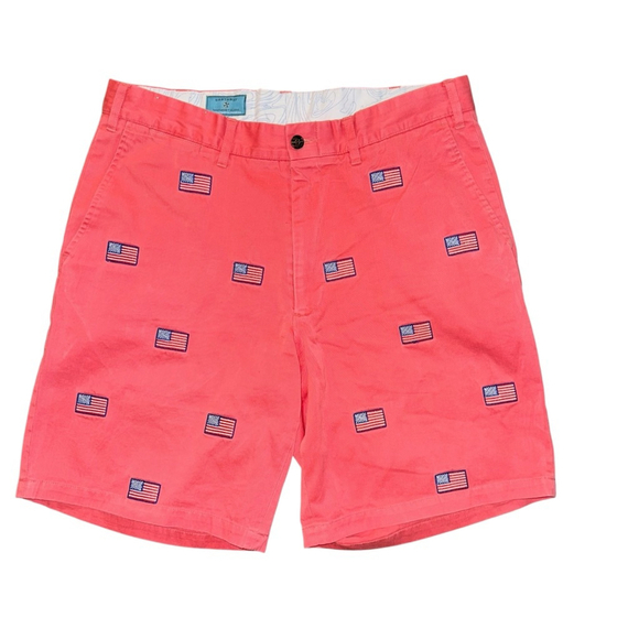 Castaway Nantucket Island Shorts Mens 34 Chino Salmon USA Flag Embroidered Golf - Picture 2 of 8